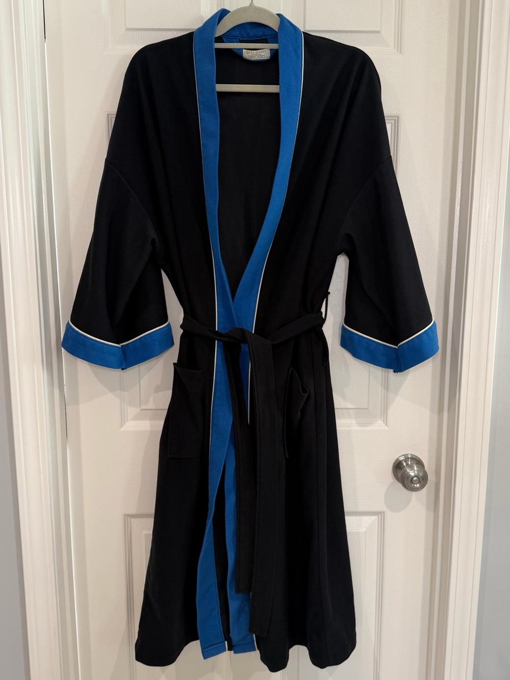 Vintage Retro Bill Blass Robe Belted Men's One Size Black & Blue Lounge Pockets
